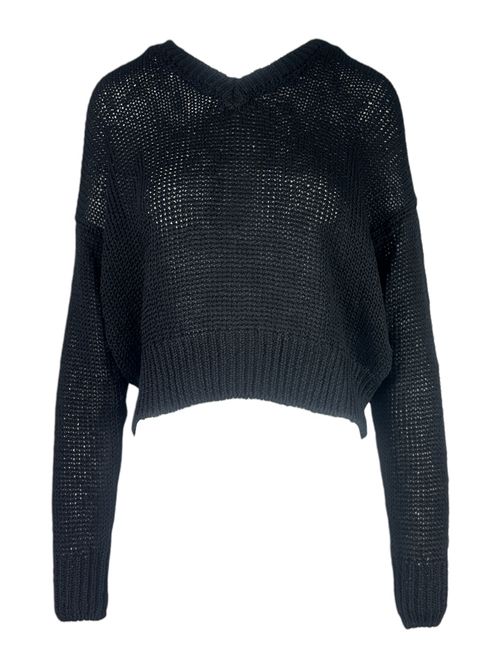 maglia donna in lino scollo a v nera Base Milano | B7706-048250